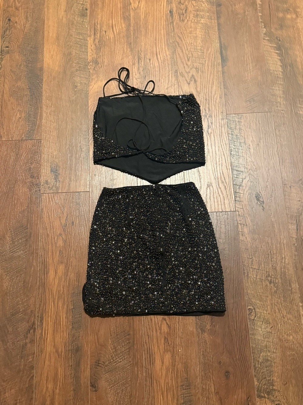 MICHAEL COSTELLO x REVOLVE Black DANIELLA Beaded Mini Skirt and top set